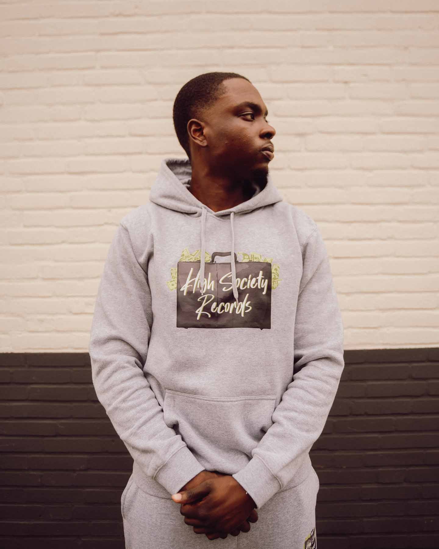 HIGH SOCIETY RECORDS HOODIE - HEATHER GREY