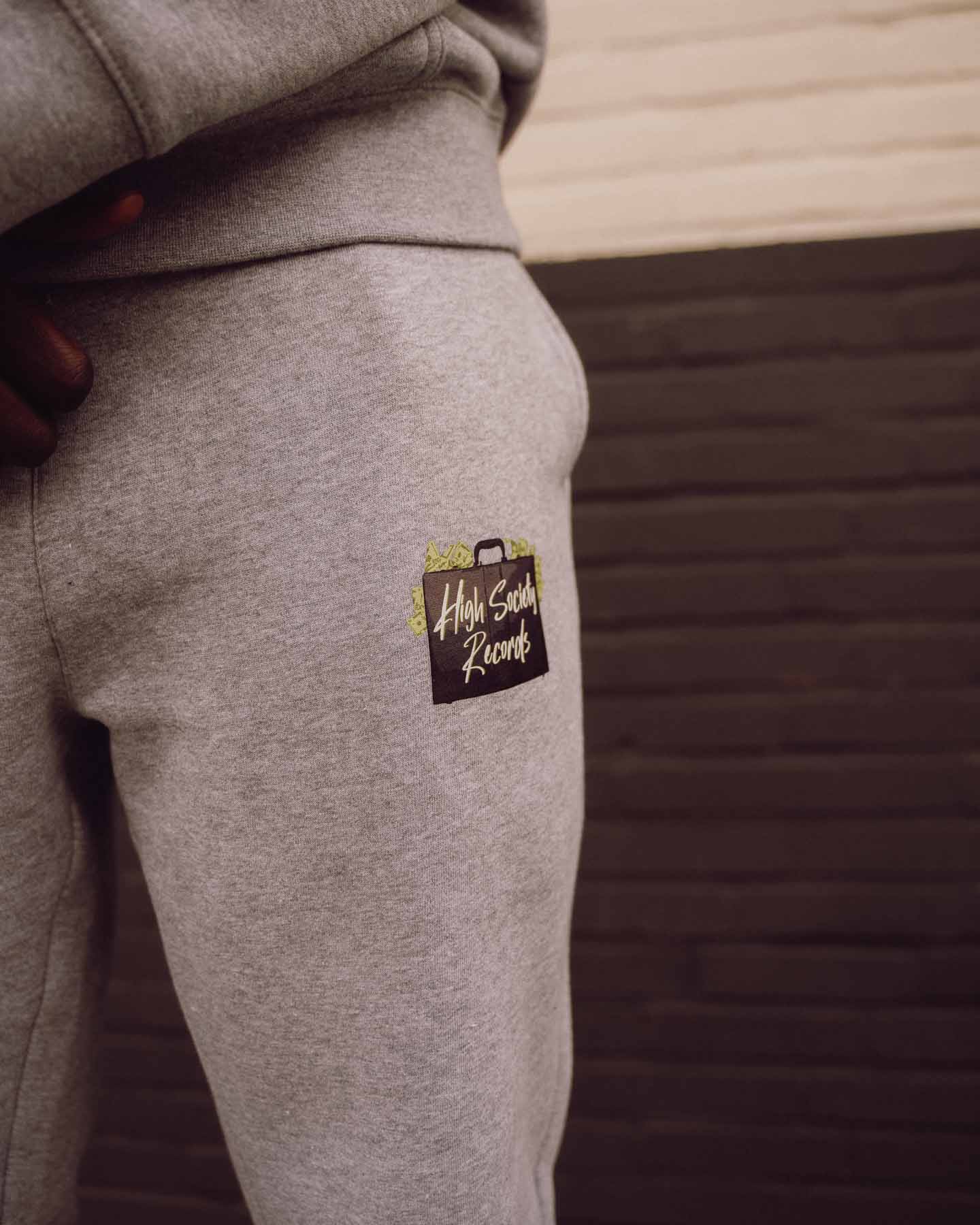 HIGH SOCIETY RECORDS FLEECE JOGGERS - HEATHER GREY